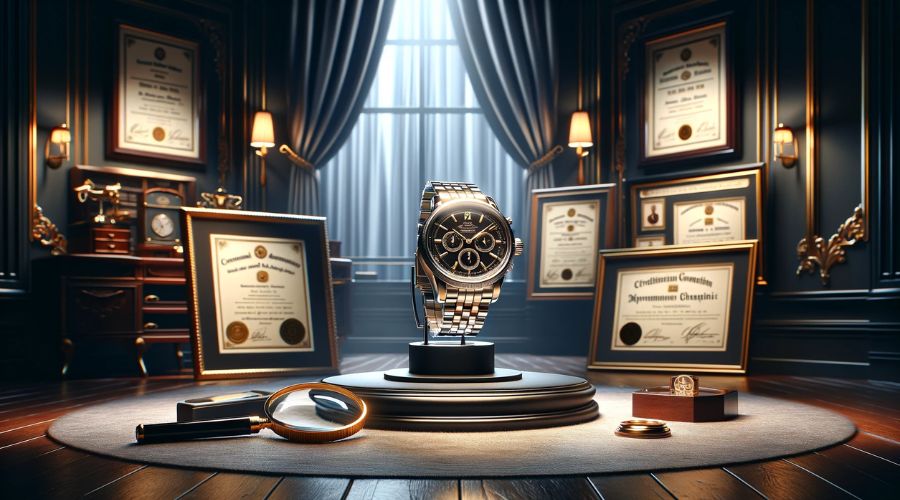 高級時計の賞状が、部屋にたくさん飾られている